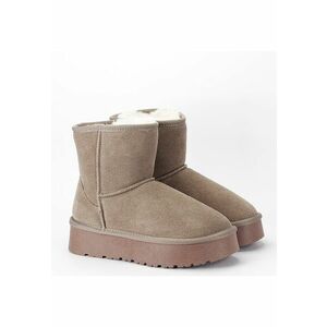 Cizme scurte kaki deschis din piele naturala B-W5825 110 11360 - Kaki imagine