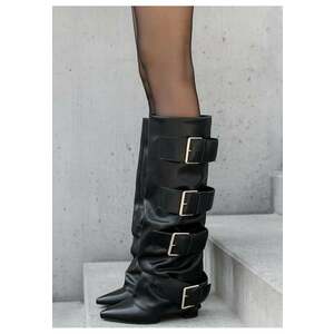 Cizme negre elegante cu toc comod 7677A 110 18951 - Negru imagine
