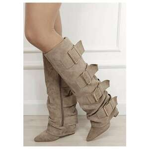 Cizme bej elegante cu toc comod 7677A-1 19 18918 - Bej imagine