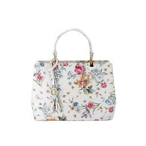 Geanta alba cu imprimeu floral din piele naturala 1330 M9 19198 - Alb imagine