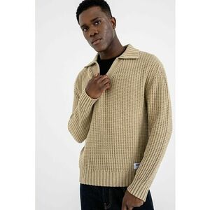 Pulover polo texturat - Maro nisip imagine