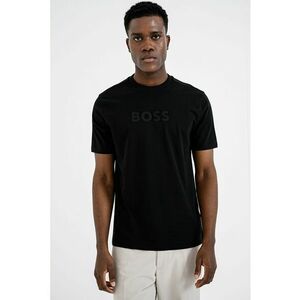 Tricou cu imprimeu logo si decolteu la baza gatului - Negru stins imagine