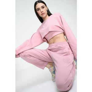 Bluza de trening cu croiala crop si model 2-in-1 - Roz prafuit imagine