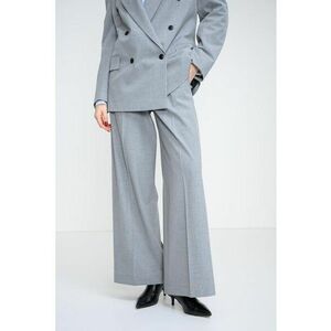 Pantaloni eleganti cu croiala ampla - pensa si cordon in talie - Gri melange imagine