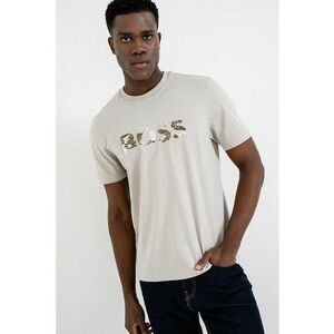 Tricou de bumbac cu imprimeu logo - Maro nisip imagine