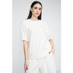 Tricou lejer cu imprimeu text pe partea din fata - Alb fildes imagine