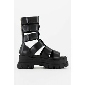 Sandale mid-calf de piele ecologica - Negru imagine