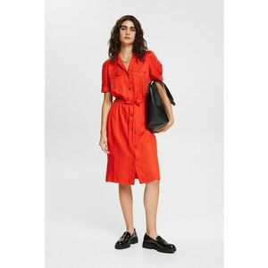 Rochie-camasa din lyocell cu snur in talie - Portocaliu mandarina imagine