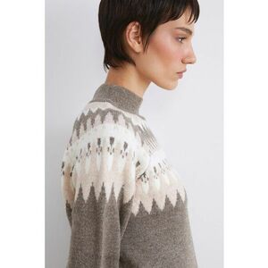 Pulover cu guler scurt si model - Maro taupe/Maro nisip imagine