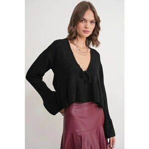 Pulover dama - Tricot - Negru - Decolteu in V - imagine