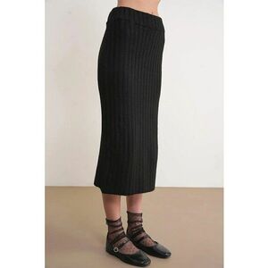 Fusta tricotata - cu talie inalta - neagra - tricot - imagine