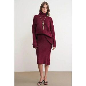 Fusta - cu talie inalta - rosu - tricot - imagine