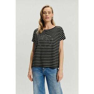 Tricou cu dungi si strasuri - Alb/Negru imagine