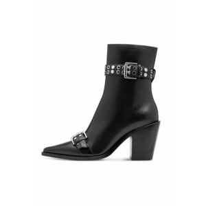 Botine din piele cu toc masiv - Negru imagine