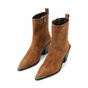 Botine din material textil cu toc masiv - Caramel imagine