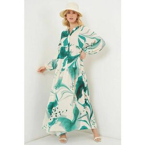 Rochie maxi dama - HiCCUP - viscoza - decolteu in V - lejera - bej/verde imagine