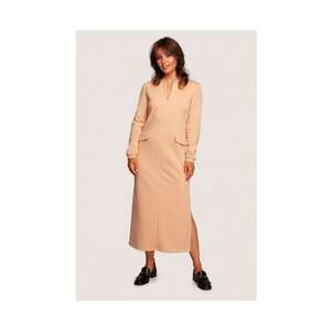 Rochie maxi din bumbac în culori neutre - Bej imagine