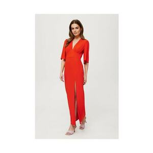 Rochie dama - maxi cu croiala la picior - Poliester - Rosu - Coral imagine