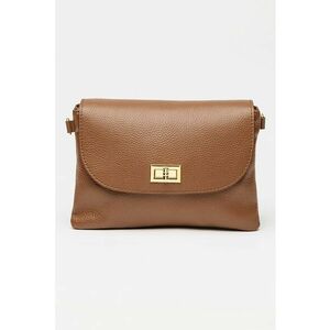 Geanta crossbody din piele cu clapa si bareta detasabila - Maro imagine