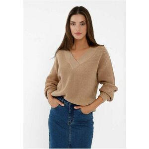 Pulover Dama cu decolteu in V - Lejer - Camel - Maro camel imagine