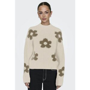 Pulover cu maneci cazute si model floral - Maro inchis/Bej deschis imagine