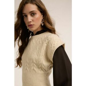 Pulover crop din amestec de lana cu maneci scurte - Maro camel imagine