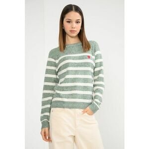 Pulover tricotat cu model in dungi - Alb/Verde pal imagine