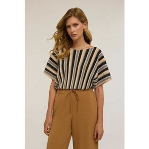 Pulover lejer cu dungi - Negru/Bej/Maro camel imagine