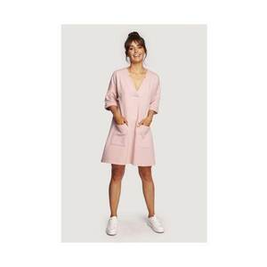 Rochie cu decolteu in V - Bumbac - Kaki - Albastru imagine