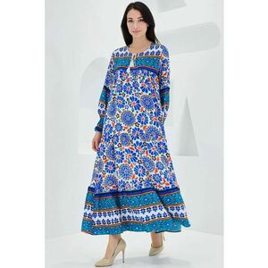 Rochie maxi dama - cu imprimeu - inchidere snur - viscoza - Albastru imagine