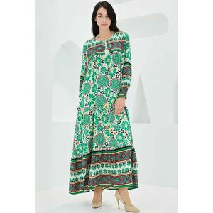 Rochie maxi dama - cu imprimeu - inchidere snur - viscoza - Multicolor imagine