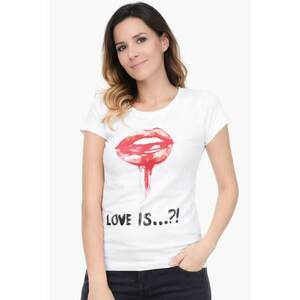 Tricou regular fit din bumbac cu decolteu la baza gatului - Alb/Coral imagine