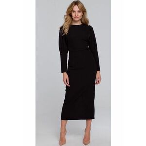 Rochie midi cu mansete inalte - Negru imagine