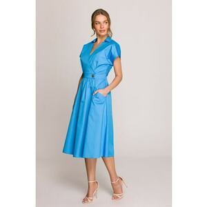 Rochie din bumbac cu guler - - Albastru imagine
