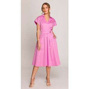 Rochie din bumbac cu guler - - Roz imagine