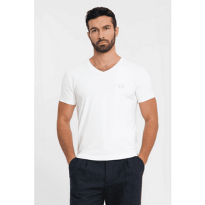 Tricou uni cu decolteu in V - Alb imagine