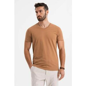 Tricou uni cu decolteu in V - Maro deschis imagine
