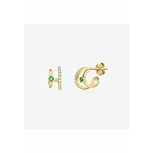 Cercei din argint - Golden Double - zirconiu si alpanit verde - placaj de aur 14K - dimensiune compacta imagine
