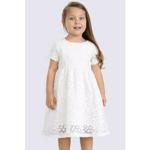 Rochie evazata cu broderii florale - Alb optic imagine