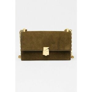 Geanta crossbody din piele intoarsa - Verde padure imagine
