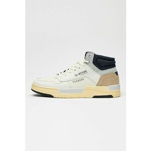 Pantofi sport mid-cut de piele si segmente de denim - Alb/Albastru indigo imagine
