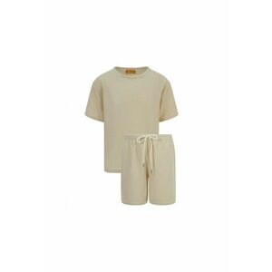Set de tricou uni si pantaloni scurti cu snur - 2 piese - Maro camel imagine