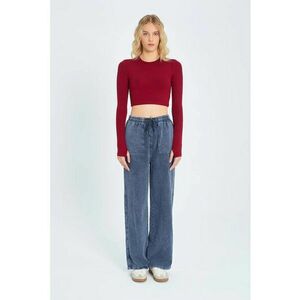 Pantaloni dama - bumbac - talie elastica - Albastru marin imagine