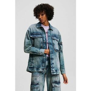 Jacheta supradimensionata din denim cu buzunare - Albastru petrol imagine