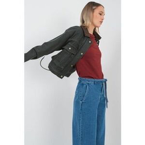 Jacheta de denim cu buzunare supradimensionate Saylor - Maro inchis/Verde feriga imagine