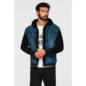 Jacheta din denim cu gluga - Negru/Albastru petrol imagine