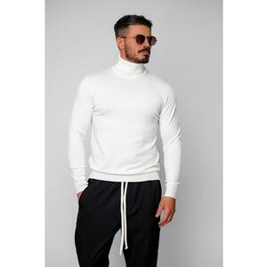 Pulover cu guler inalt Off White 19857 - Alb imagine