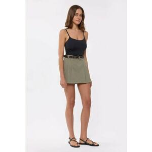 Fusta scurta dama - plisata - tip pantalon - talie inalta - bumbac - Verde imagine