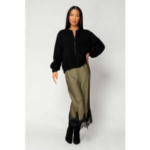 Pulover cu fermoar mix de lana si mohair Black 18270 - Negru imagine
