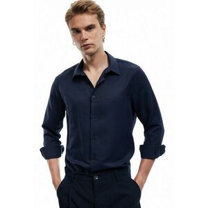 Camasa regular fit din amestec de bumbac - Albastru ultramarin imagine
